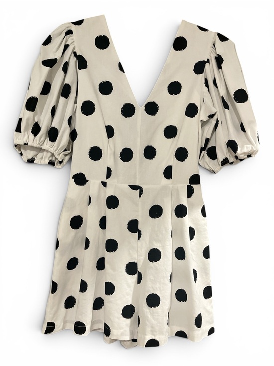 fab'rik Pants - fab'rik Black Polka Dot Cream Puff-Sleeve Romper